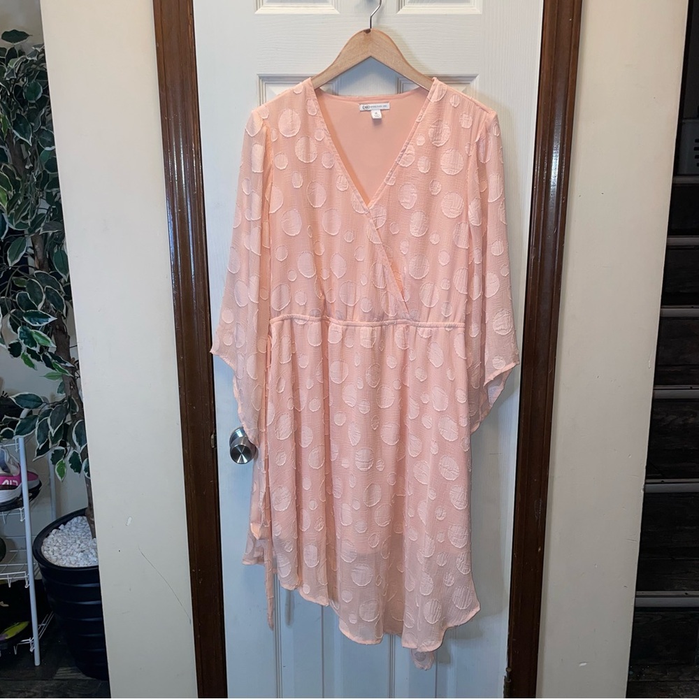 Cato Pink Asymmetrical Ruffled Sundress with Long Dolman Sleeves